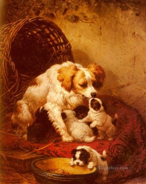 Animal Painting - El perro animal de la familia feliz Henriette Ronner Knip